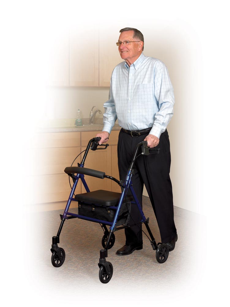 Universal Height, one size, steel fold-able rollator, home health care
